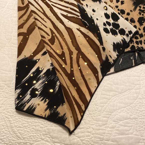 Shannon Ford NY top with gold sparkles over various animal prints. Size small. - Picture 6 of 6